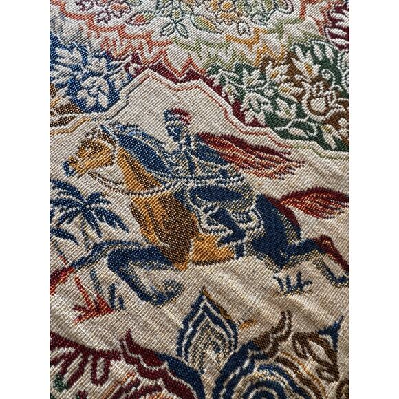 Vtg Algier Italian Embroidered Tablecloth Tapestry Persian Style 78.7" x 98.4" - Picture 5 of 16